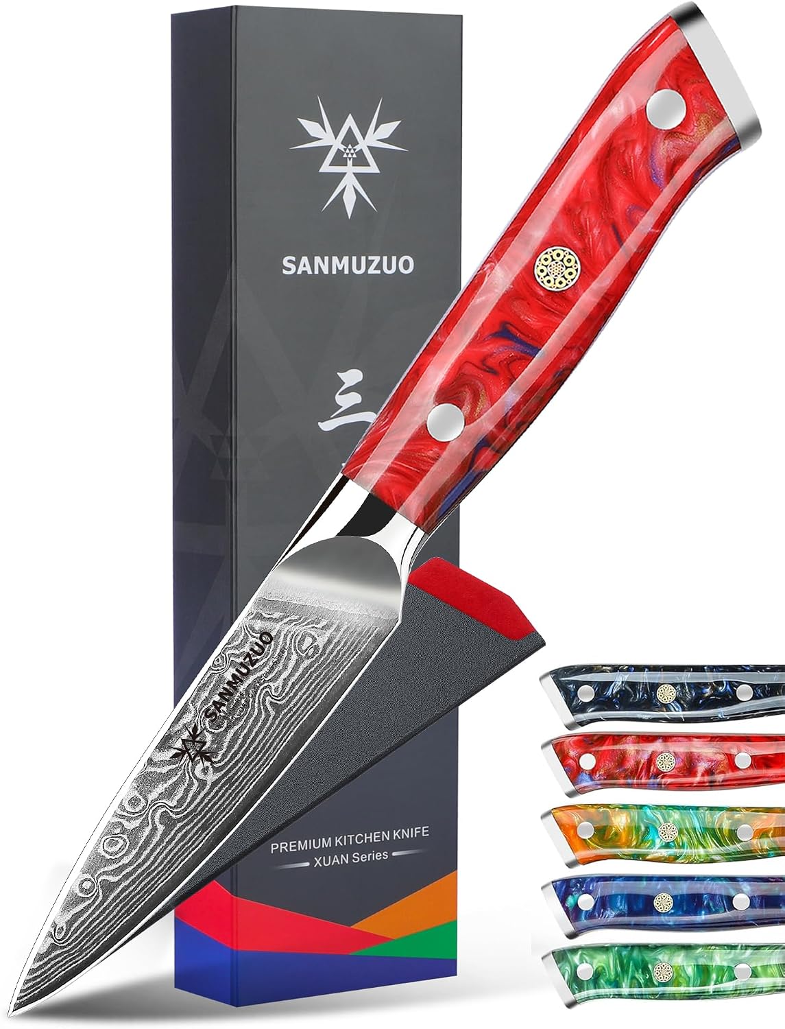 3.5 Inch Paring Knife - Kitchen Fruit Peeling Knife Damascus Steel & Resin Handle - Xuan Series(Sapphire Blue)
