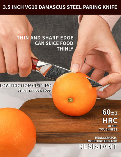 3.5 Inch Paring Knife - Kitchen Fruit Peeling Knife Damascus Steel & Resin Handle - Xuan Series(Sapphire Blue)