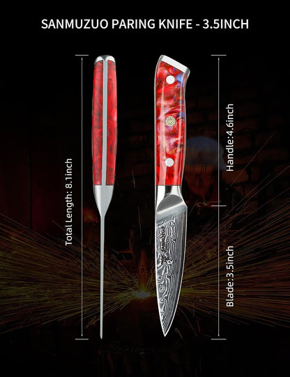 3.5 Inch Paring Knife - Kitchen Fruit Peeling Knife Damascus Steel & Resin Handle - Xuan Series(Sapphire Blue)