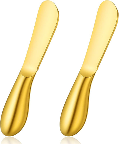 Butter Spreader Knives 2 Packs Gold Butter Knives Stainless Steel Cheese and Butters Knive Set Blunt Edge Spreader for Cheese Cream Jam Spreading
