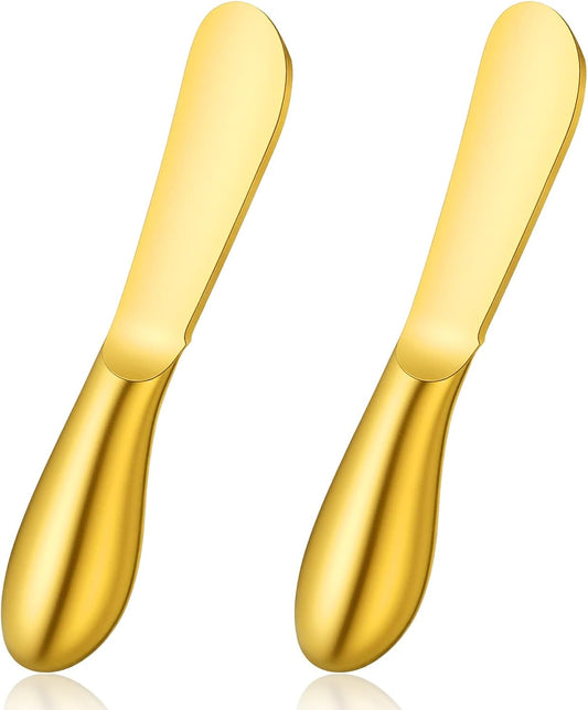 Butter Spreader Knives 2 Packs Gold Butter Knives Stainless Steel Cheese and Butters Knive Set Blunt Edge Spreader for Cheese Cream Jam Spreading
