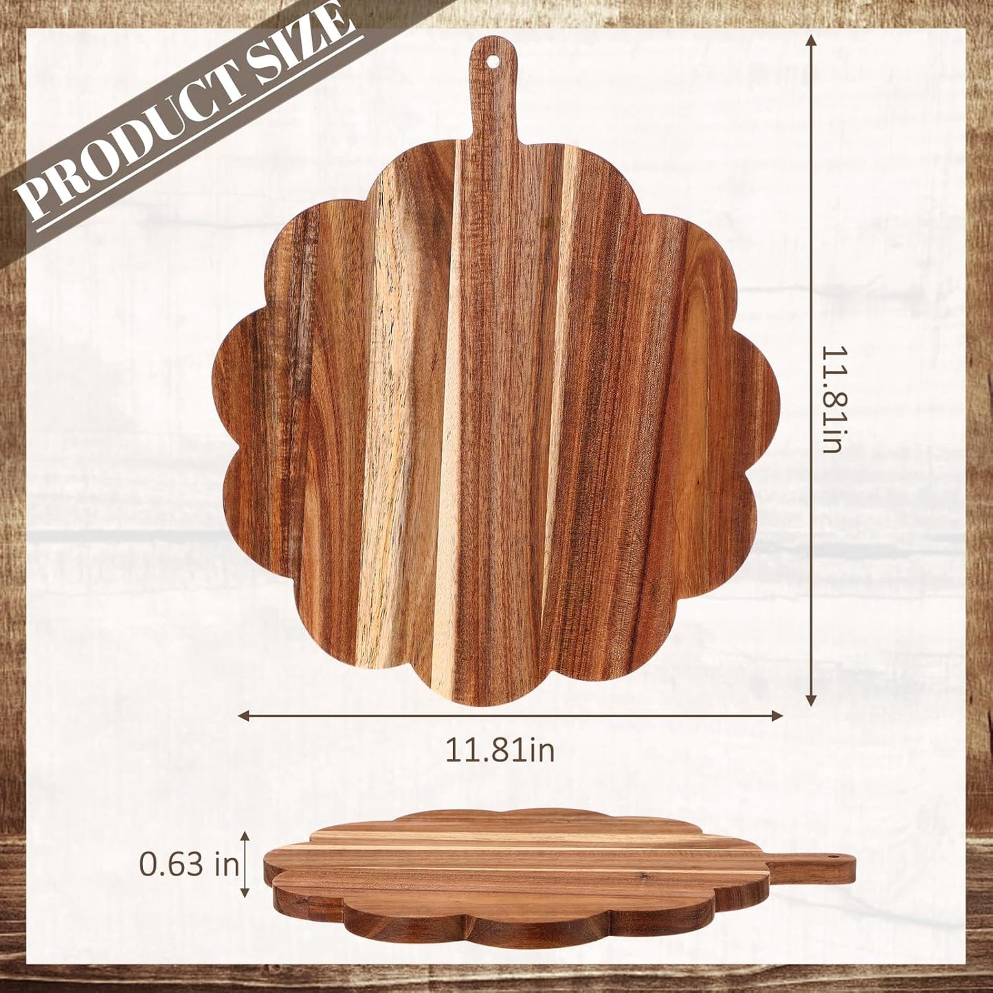 Scalloped Acacia Wood Boards Wooden Cutting Board for Bread Meat Cutting Boards Fruit Cheese Serving Butcher Block Supplies 11.81 x 11.81 x 0.63 Inches