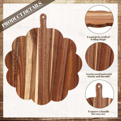 Scalloped Acacia Wood Boards Wooden Cutting Board for Bread Meat Cutting Boards Fruit Cheese Serving Butcher Block Supplies 11.81 x 11.81 x 0.63 Inches