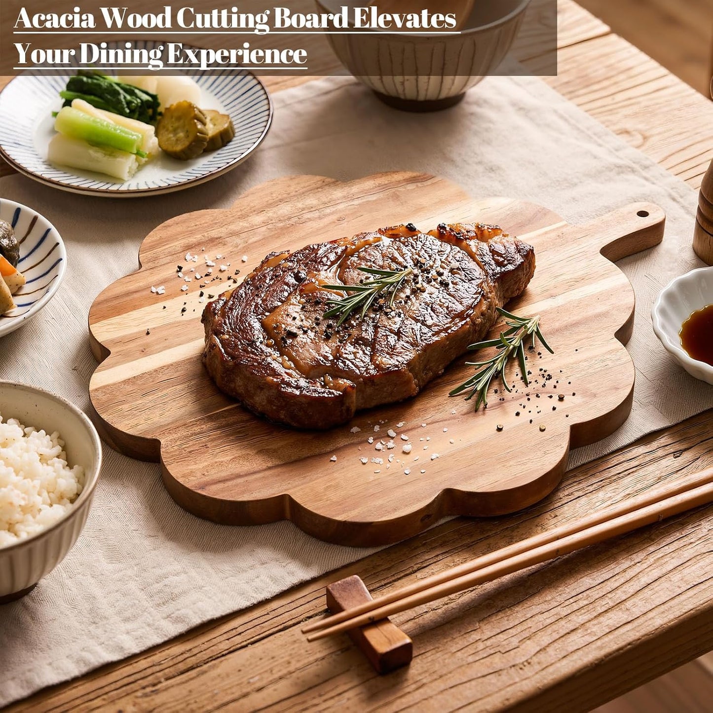 Scalloped Acacia Wood Boards Wooden Cutting Board for Bread Meat Cutting Boards Fruit Cheese Serving Butcher Block Supplies 11.81 x 11.81 x 0.63 Inches