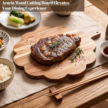 Scalloped Acacia Wood Boards Wooden Cutting Board for Bread Meat Cutting Boards Fruit Cheese Serving Butcher Block Supplies 11.81 x 11.81 x 0.63 Inches