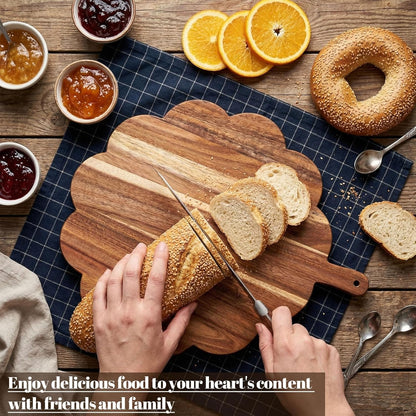 Scalloped Acacia Wood Boards Wooden Cutting Board for Bread Meat Cutting Boards Fruit Cheese Serving Butcher Block Supplies 11.81 x 11.81 x 0.63 Inches