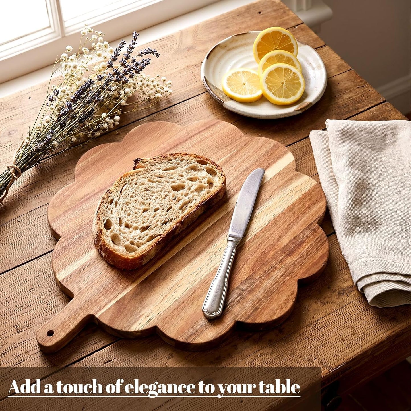 Scalloped Acacia Wood Boards Wooden Cutting Board for Bread Meat Cutting Boards Fruit Cheese Serving Butcher Block Supplies 11.81 x 11.81 x 0.63 Inches