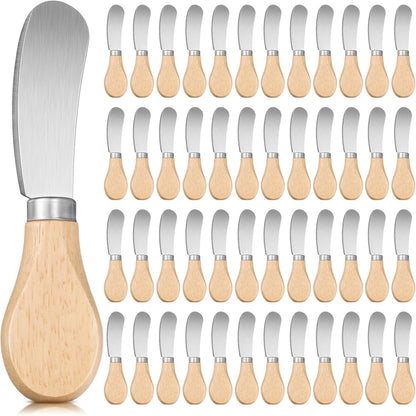 48 Pcs Cheese Spreader Knives with Wooden Handle, Stainless Steel Butter Knife Spreader for Charcuterie Board, Sandwich, Appetizers, Cocktail Spreading