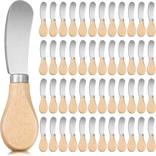 48 Pcs Cheese Spreader Knives with Wooden Handle, Stainless Steel Butter Knife Spreader for Charcuterie Board, Sandwich, Appetizers, Cocktail Spreading