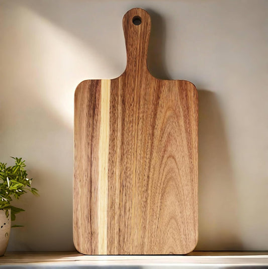 Acacia Wood Cutting Board with Handle 13.7''X7'', Charcuterie Board, Serving Board for Cheese, Bread, Meat, Vegetables & Fruits, Natural Wooden Chopping Board for Kitchen