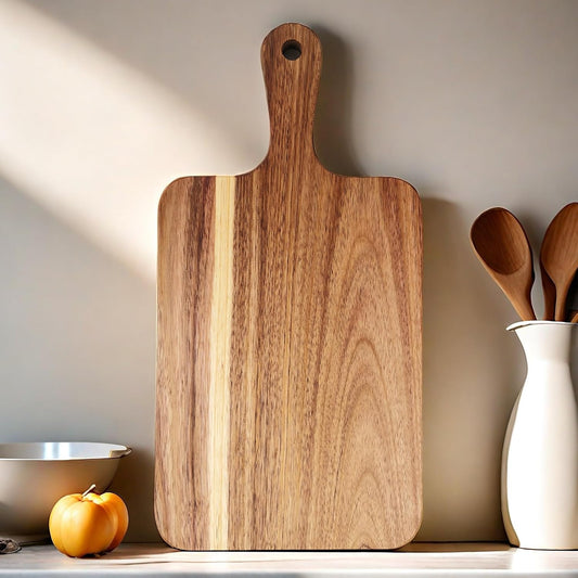 Acacia Wood Cutting Board with Handle 13.7''X7'', Charcuterie Board, Serving Board for Cheese, Bread, Meat, Vegetables & Fruits, Natural Wooden Chopping Board for Kitchen