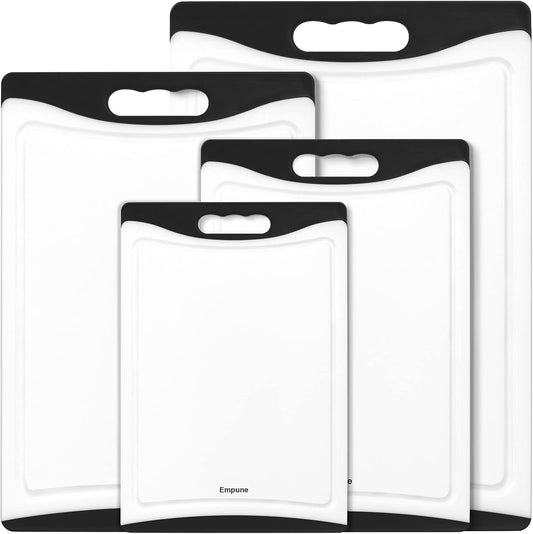 Extra Large Cutting Boards, Plastic Cutting Boards for Kitchen (Set of 4) Cutting Board Set Dishwasher Safe Chopping Board with Juice Grooves Easy-Grip Handles, Black