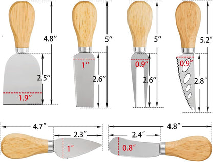 4 Cheese Knives Set - Cheese Knife,Cheese Fork,Cheese Slicer,Butter Knife - Mini Premium Stainless Steel Cheese Knife Set - Cheese Knives for Charcuterie Board - Charcuterie Boards Accessories
