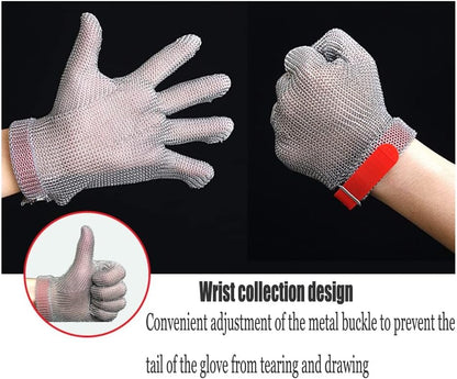 Anti-Cut Gloves Stainless Steel Cut Resistant Gloves, Food Grade Safety Work Chainmail, Lengthened Arms(Arm 8cm,1PCS/XS)