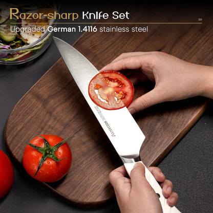 Knife Set, Kitchen Knives Set with Block and Dual Sharpener Full Tang 15 Pcs German Stainless Steel Knives Sharp Blade Dishwasher Safe Knife Set with Ergonomic Handle, Elegant Black