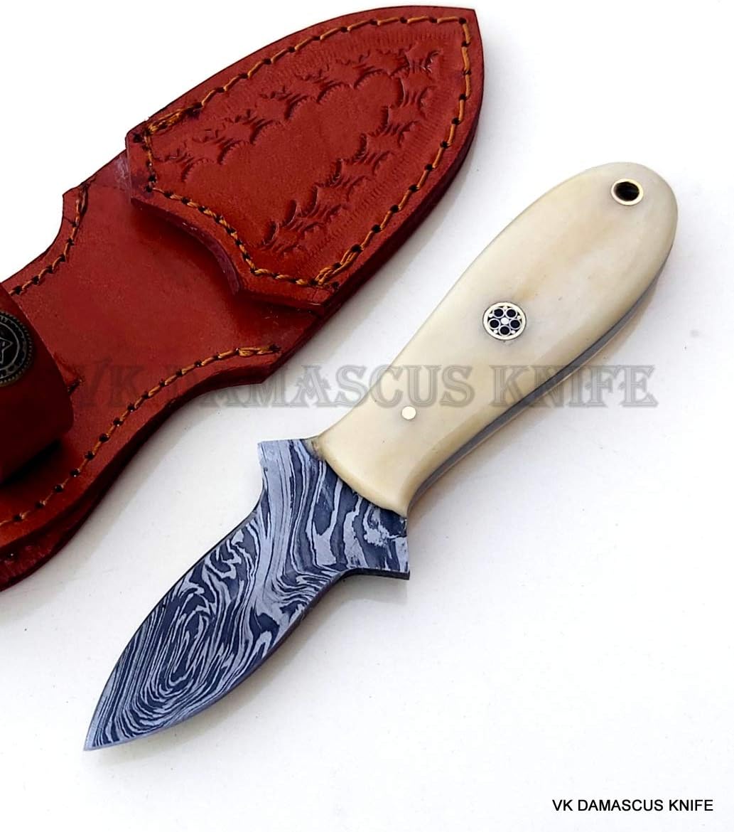 Oyster Knife, Oyster Shucking Knife, 6.5 Inch Oyster Shucker Tool with Sheath, Damascus Steel Blade Handmade Bone Handle 3521