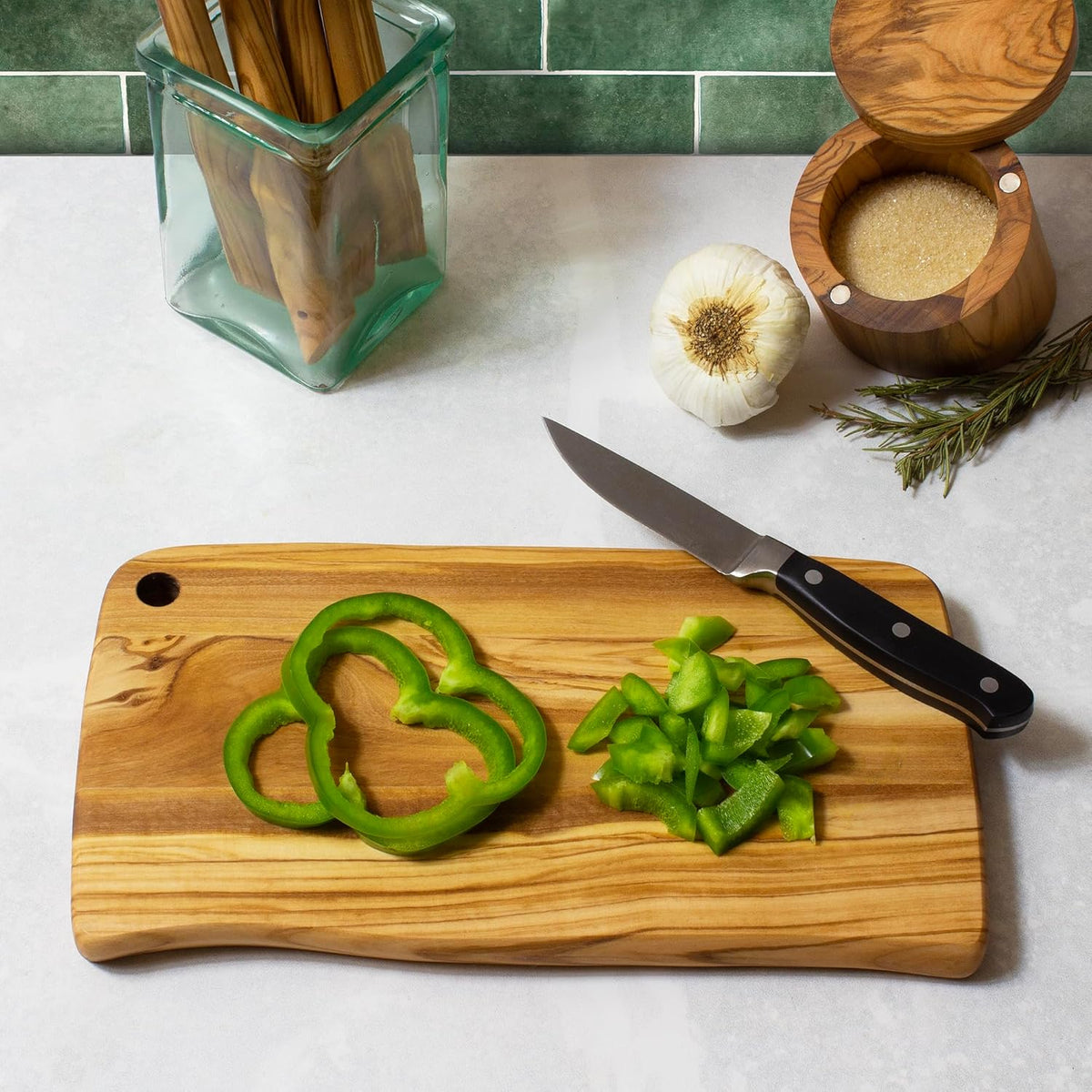 Rock & Branch Olive Wood Cutting and Serving Board, Wooden Chopping Board for Kitchen, 11-13/16" x 6-9/16"