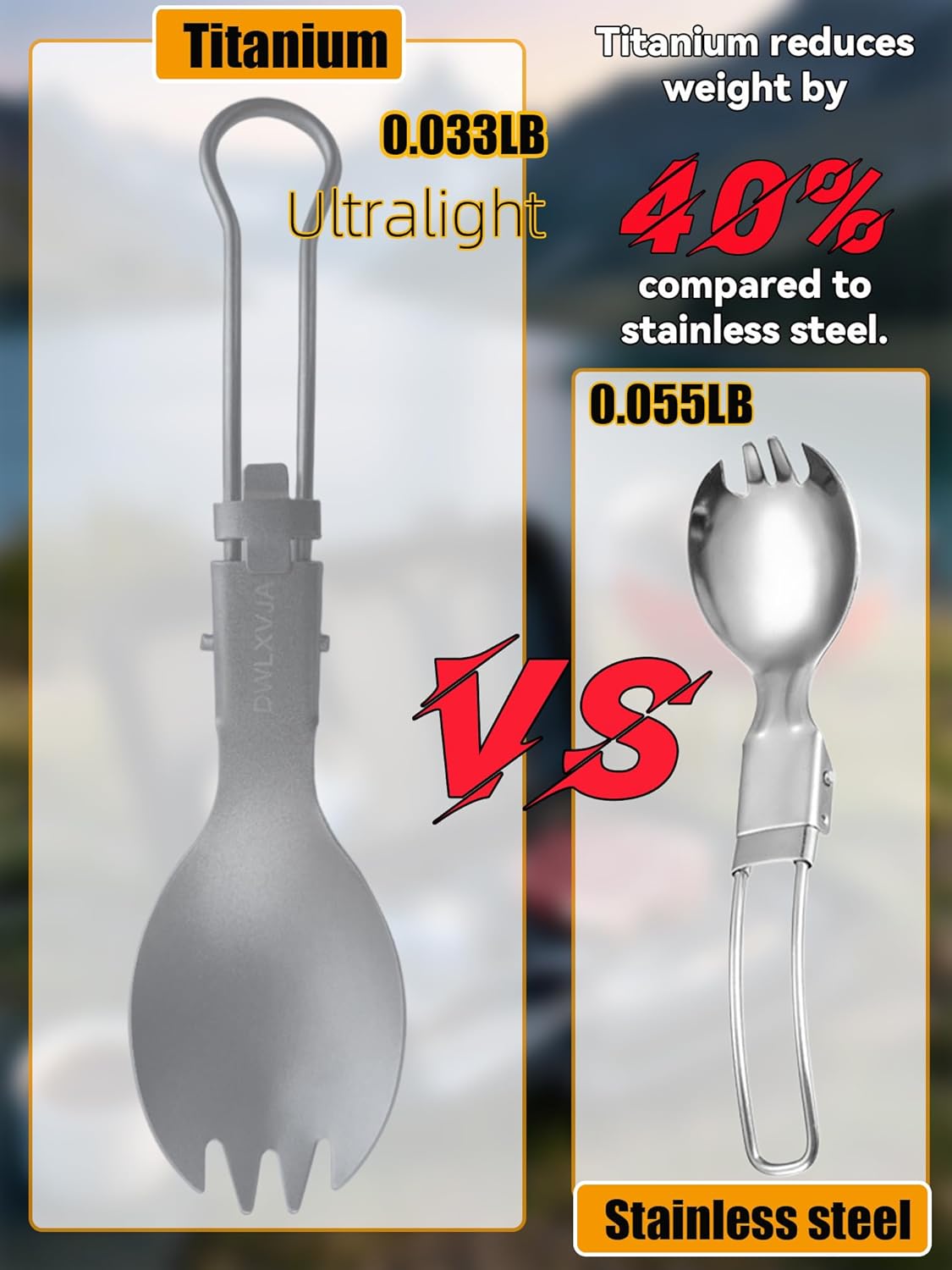 Titanium Camping Utensils Set, 3-Piece Foldable Spork Spoon Knife with Case, 0.15lb Lightweight Travel Flatware for Backpacking Outdoor Hiking Office Lunch, Reusable Eco-Friendly Gift