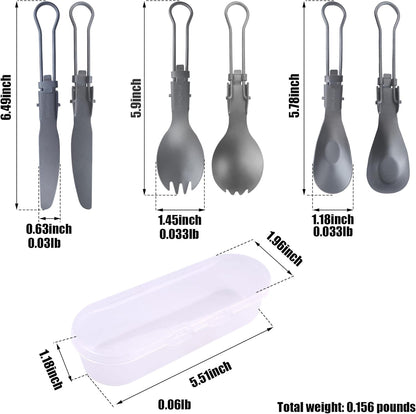 Titanium Camping Utensils Set, 3-Piece Foldable Spork Spoon Knife with Case, 0.15lb Lightweight Travel Flatware for Backpacking Outdoor Hiking Office Lunch, Reusable Eco-Friendly Gift