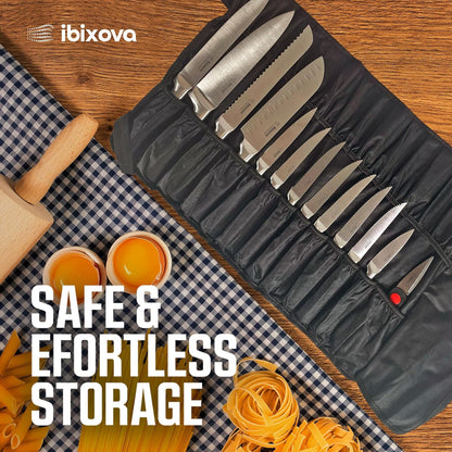 Knife Set, High Carbon Stainless Steel 15-Pieces Kitchen knife Set- knife sets for kitchen with Block and Built in Sharpener-Premium quality oxford Knife Roll bag to store kitchen knives