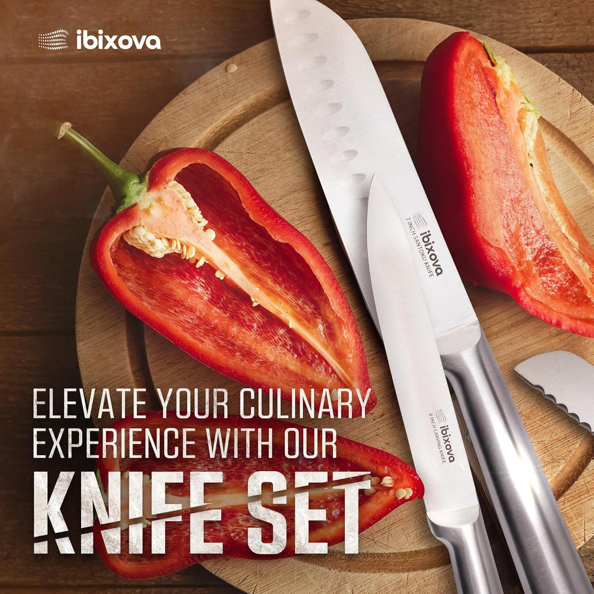 Knife Set, High Carbon Stainless Steel 15-Pieces Kitchen knife Set- knife sets for kitchen with Block and Built in Sharpener-Premium quality oxford Knife Roll bag to store kitchen knives