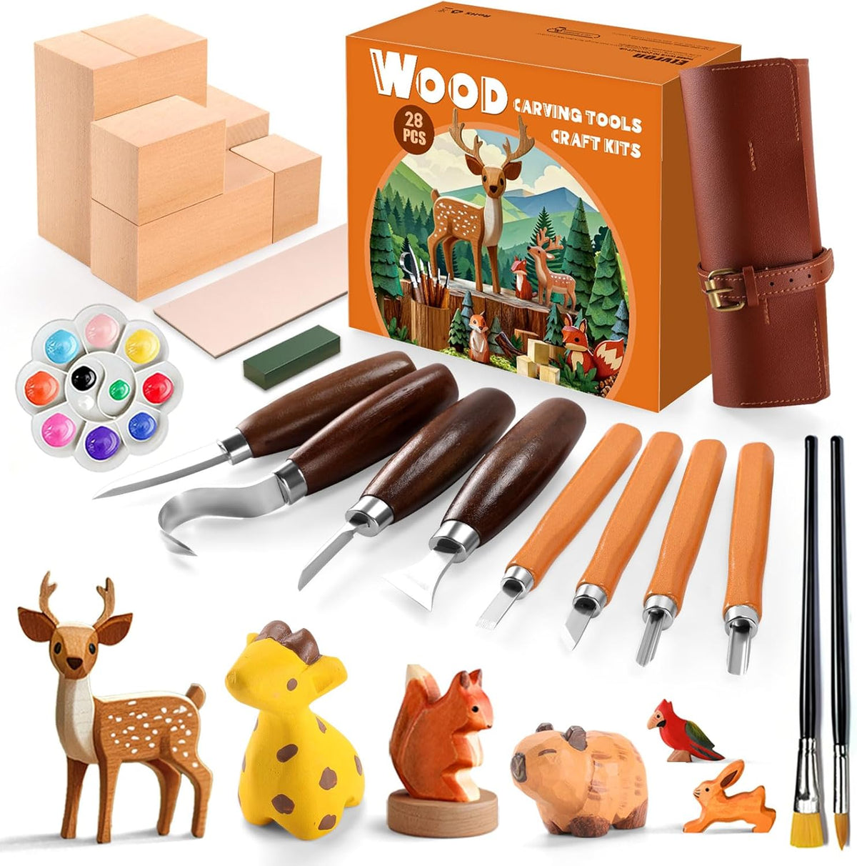 Wood Carving Kit for Beginners-Whittling Kit with Wood Blocks and Paint Set | Wood Carving Tools for Beginners - Hobbies for Women and Men - Arts and Crafts for Adults & Kids - Gift for Girls and Boys