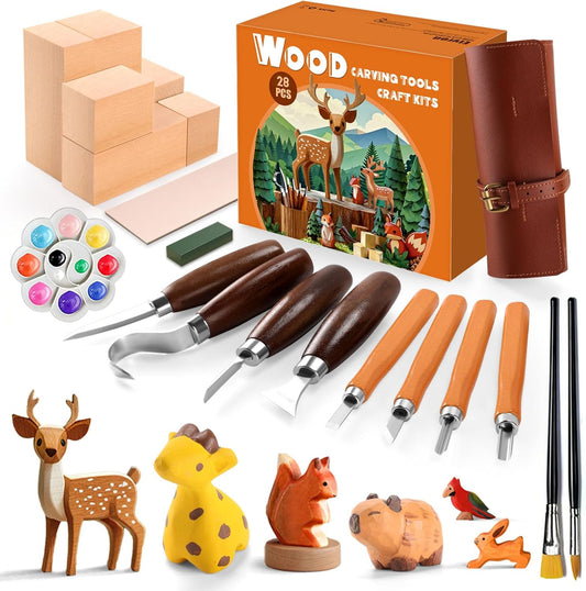 Wood Carving Kit for Beginners-Whittling Kit with Wood Blocks and Paint Set | Wood Carving Tools for Beginners - Hobbies for Women and Men - Arts and Crafts for Adults & Kids - Gift for Girls and Boys