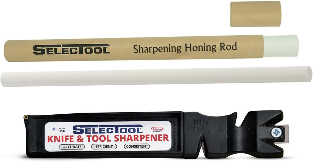 Manual Knife Sharpener Bundle – Non-Electric Sharpening Tool with FREE Ceramic Honing Rod – Kitchen & Outdoor Knives – Gift Set