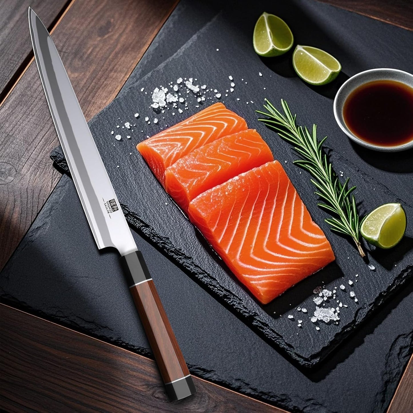 10 Inch Japanese Sushi Knife, 9 Layers 10Cr15MoV High Carbon Steel | Sashimi Knife, Sharp Cutting Yanagiba Knives with Red Sandalwood Handle for Sushi Making, Slicing & Fish Knives