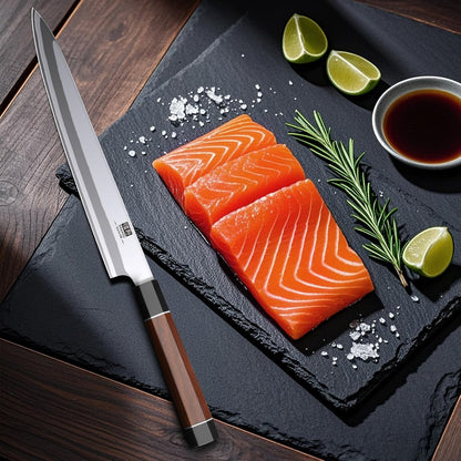 10 Inch Japanese Sushi Knife, 9 Layers 10Cr15MoV High Carbon Steel | Sashimi Knife, Sharp Cutting Yanagiba Knives with Red Sandalwood Handle for Sushi Making, Slicing & Fish Knives