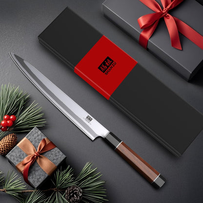 10 Inch Japanese Sushi Knife, 9 Layers 10Cr15MoV High Carbon Steel | Sashimi Knife, Sharp Cutting Yanagiba Knives with Red Sandalwood Handle for Sushi Making, Slicing & Fish Knives