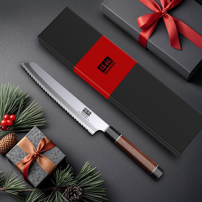 10 Inch Japanese Sushi Knife, 9 Layers 10Cr15MoV High Carbon Steel | Sashimi Knife, Sharp Cutting Yanagiba Knives with Red Sandalwood Handle for Sushi Making, Slicing & Fish Knives