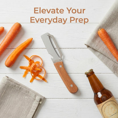 Kitchen Peeler Tool Fruit Peeler with Bottle Opener 2 Pcs Vegetable Peelers for Kitchen Wooden Handle for Fruits and Vegetables Multi-Use Gadget for Home Cooking
