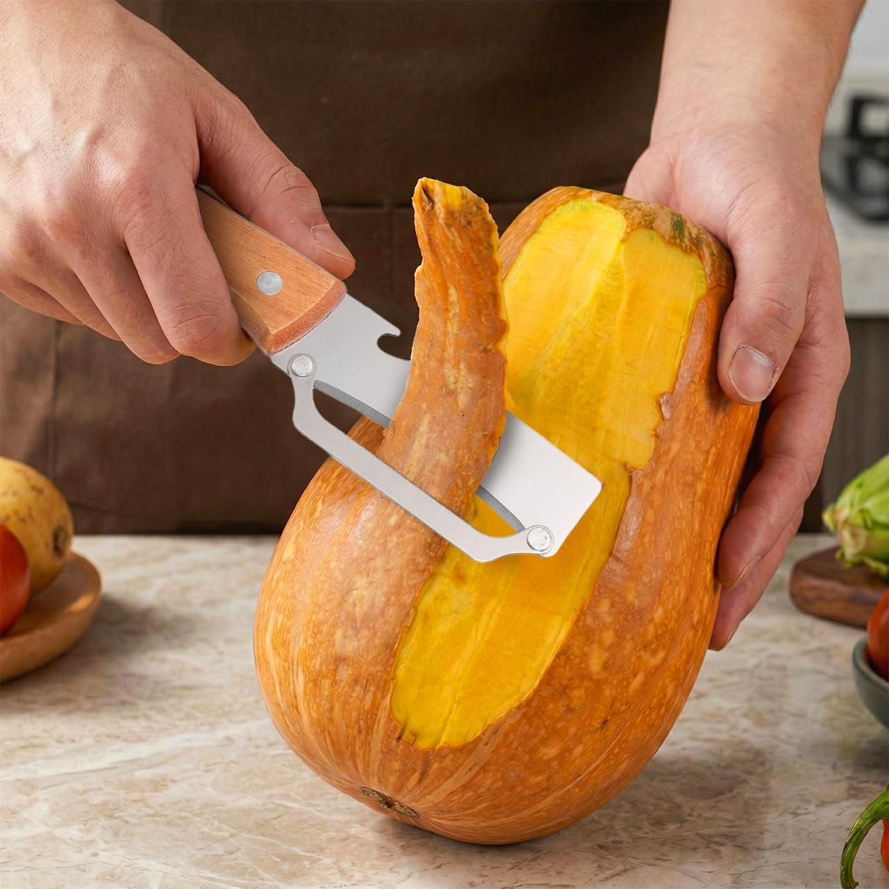 Kitchen Peeler Tool Fruit Peeler with Bottle Opener 2 Pcs Vegetable Peelers for Kitchen Wooden Handle for Fruits and Vegetables Multi-Use Gadget for Home Cooking