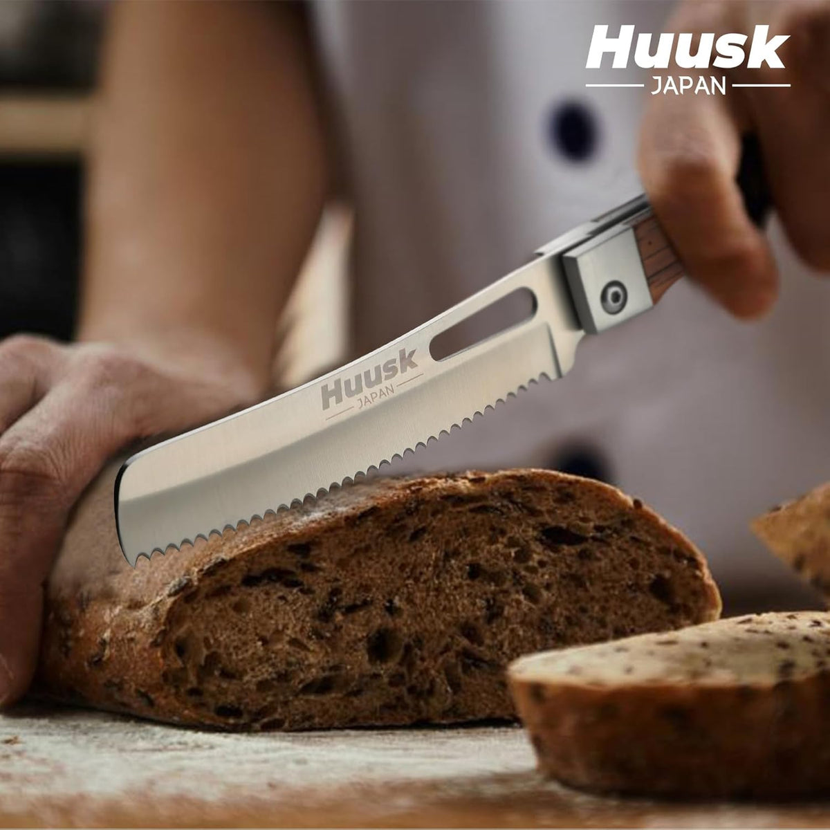 Huusk Folding Chef Knife Set-4Pc with Bag- EDC Kitchen Knife Set | Including Nakiri, Santoku, Bread and Fruit Knives, 440C Stainless Steel , Ultra Sharp Blade, Gift Box