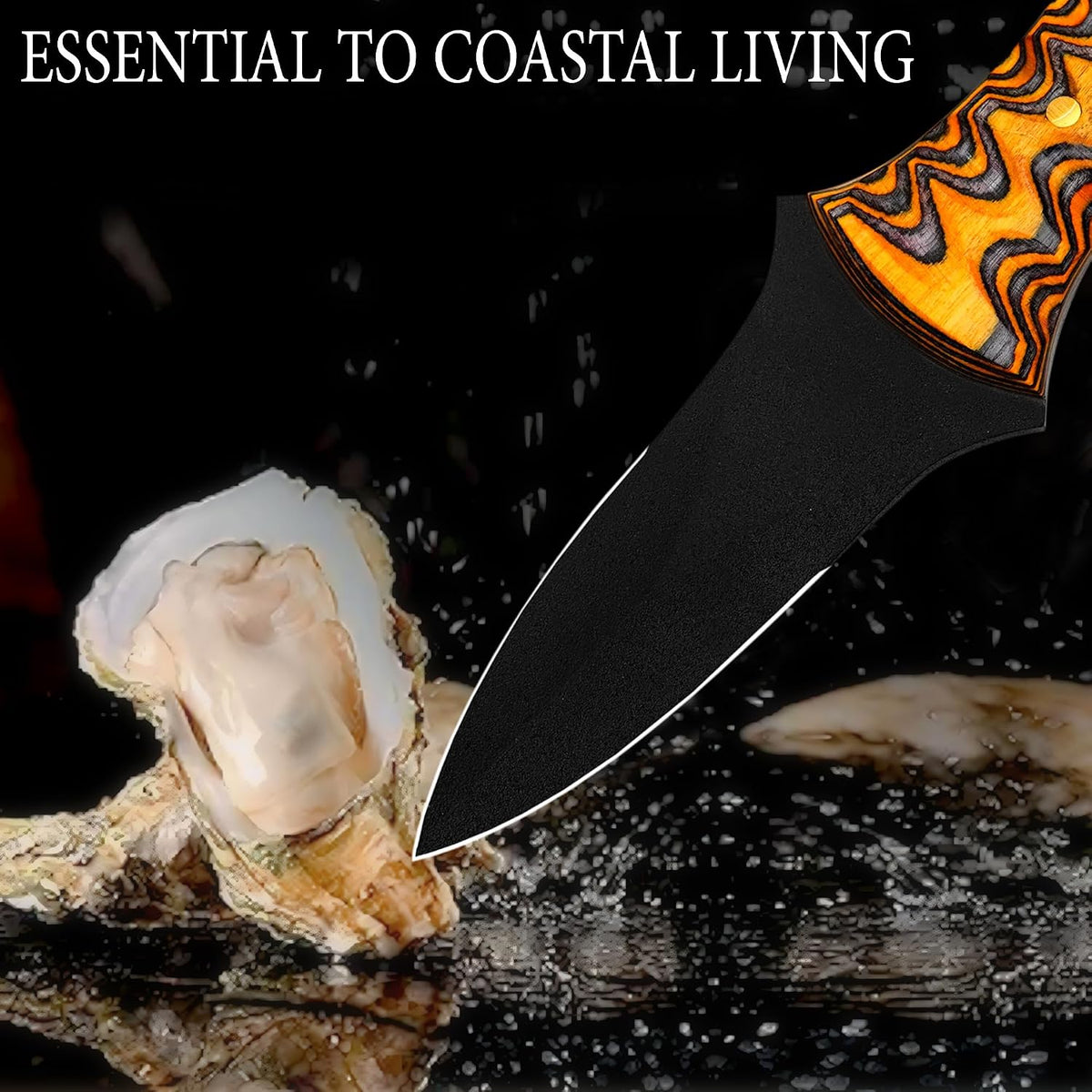 Oyster Shucking Knife – Professional Oyster Knife with Grooved Pakka Wood Handle, Black Powder-Coated Steel Blade, Sharp Edge Seafood Shucker (RED)