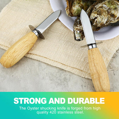 4 Pieces 2 Stainless Steel Oyster Shucking Knives, 2 Pairs Reinforced Oyster Gloves, and 1 Cloth, Oyster Shucking Tool Kit for Oysters and Clams (Reinforced Version