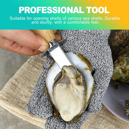 4 Pieces 2 Stainless Steel Oyster Shucking Knives, 2 Pairs Reinforced Oyster Gloves, and 1 Cloth, Oyster Shucking Tool Kit for Oysters and Clams (Reinforced Version