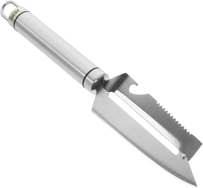 Multifunctional Stainless Steel Peeler Knife for Nopal Pineapple Fruit Vegetable Preparation Zero Snag Kitchen Tool with Bottle Opener Fish Scale Scraper