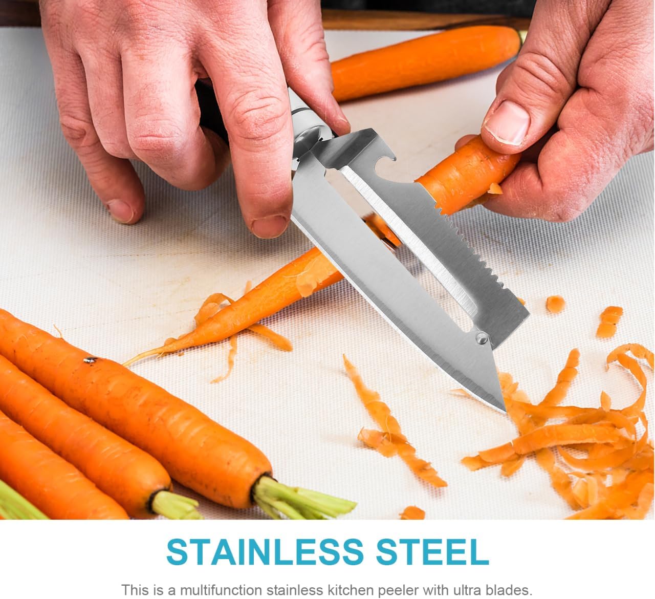 Multifunctional Stainless Steel Peeler Knife for Nopal Pineapple Fruit Vegetable Preparation Zero Snag Kitchen Tool with Bottle Opener Fish Scale Scraper