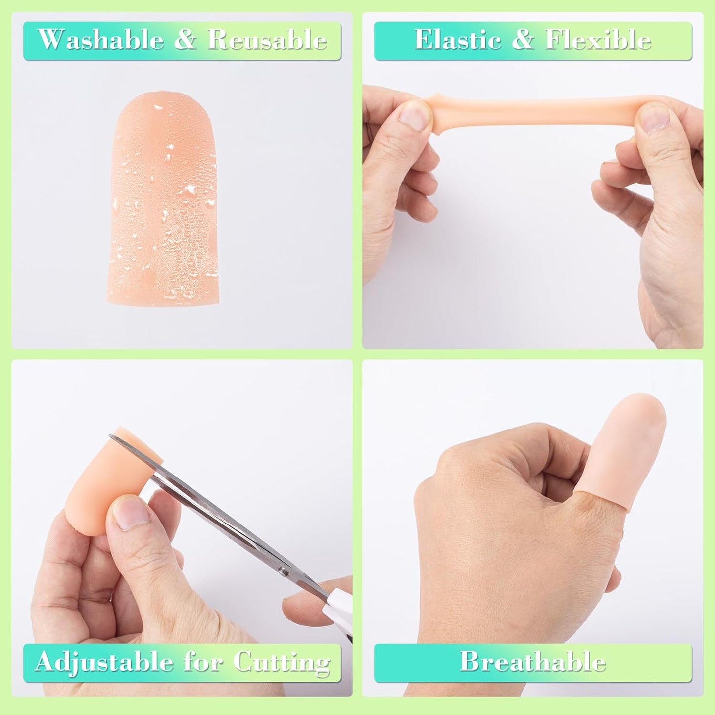 10pcs Gel Finger Cots/Covers, Silicone Finger Protector Support, Finger Caps Finger Sleeves Thumb Protector for Finger Cracking Trigger Finger Arthritis Pain Relief (Beige, Short)