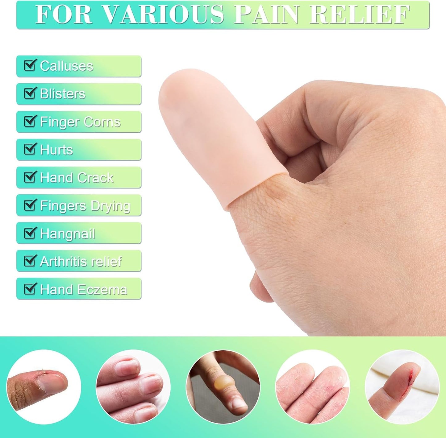 10pcs Gel Finger Cots/Covers, Silicone Finger Protector Support, Finger Caps Finger Sleeves Thumb Protector for Finger Cracking Trigger Finger Arthritis Pain Relief (Beige, Short)