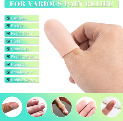 10pcs Gel Finger Cots/Covers, Silicone Finger Protector Support, Finger Caps Finger Sleeves Thumb Protector for Finger Cracking Trigger Finger Arthritis Pain Relief (Beige, Short)