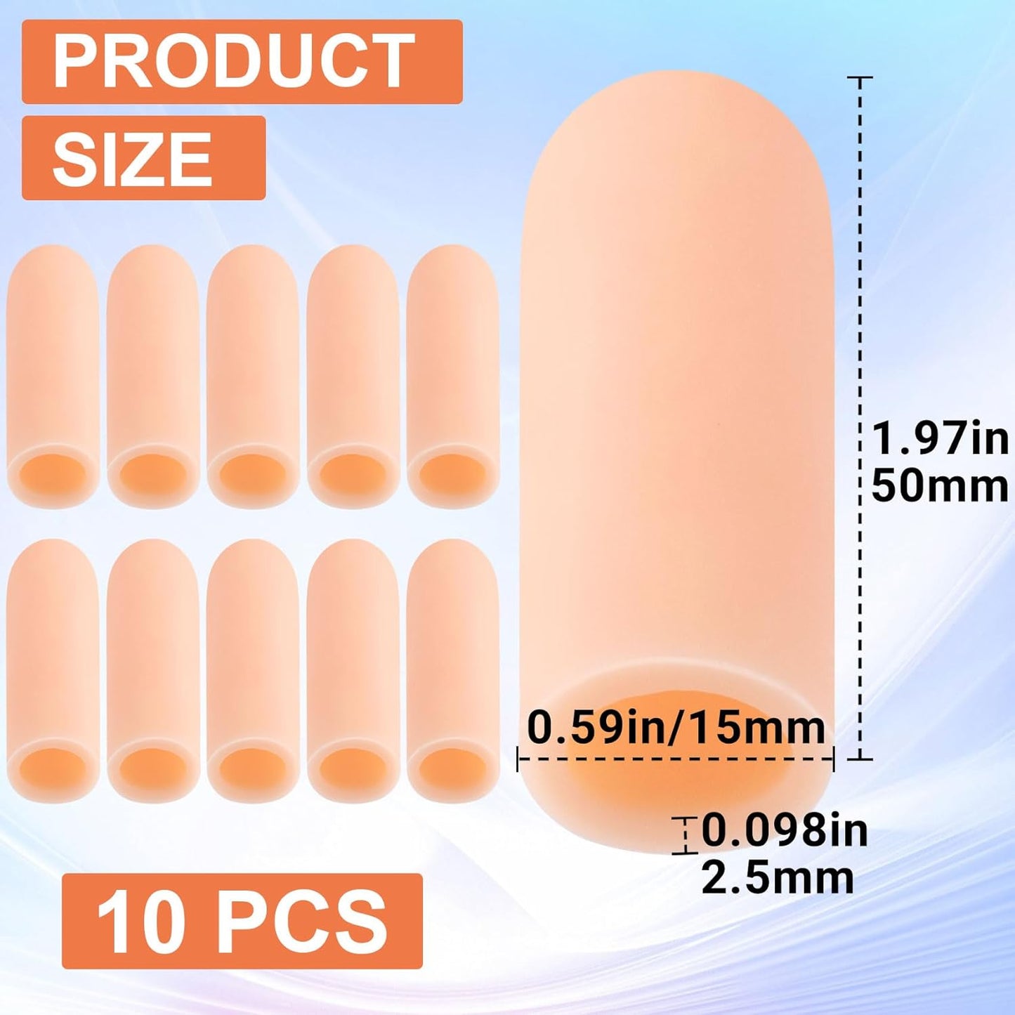10pcs Gel Finger Cots/Covers, Silicone Finger Protector Support, Finger Caps Finger Sleeves Thumb Protector for Finger Cracking Trigger Finger Arthritis Pain Relief (Beige, Short)