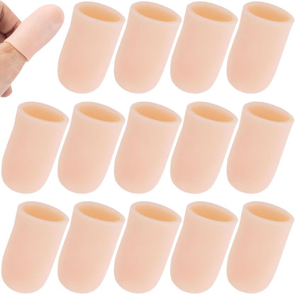 10pcs Gel Finger Cots/Covers, Silicone Finger Protector Support, Finger Caps Finger Sleeves Thumb Protector for Finger Cracking Trigger Finger Arthritis Pain Relief (Beige, Short)