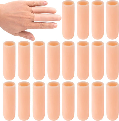 10pcs Gel Finger Cots/Covers, Silicone Finger Protector Support, Finger Caps Finger Sleeves Thumb Protector for Finger Cracking Trigger Finger Arthritis Pain Relief (Beige, Short)