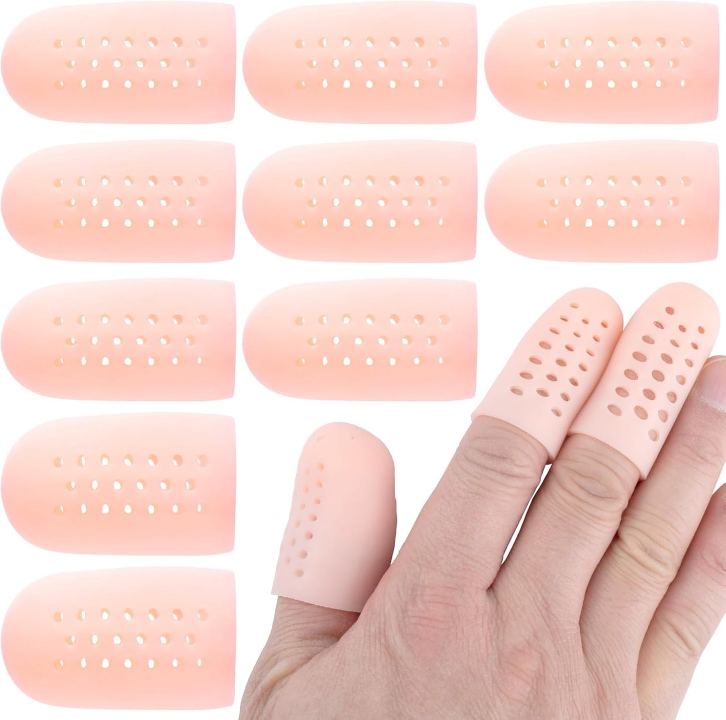10pcs Gel Finger Cots/Covers, Silicone Finger Protector Support, Finger Caps Finger Sleeves Thumb Protector for Finger Cracking Trigger Finger Arthritis Pain Relief (Beige, Short)
