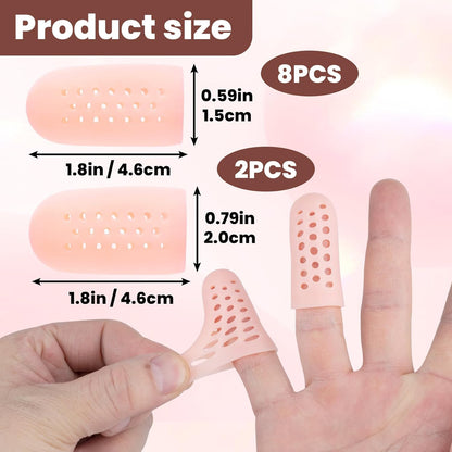 10pcs Gel Finger Cots/Covers, Silicone Finger Protector Support, Finger Caps Finger Sleeves Thumb Protector for Finger Cracking Trigger Finger Arthritis Pain Relief (Beige, Short)