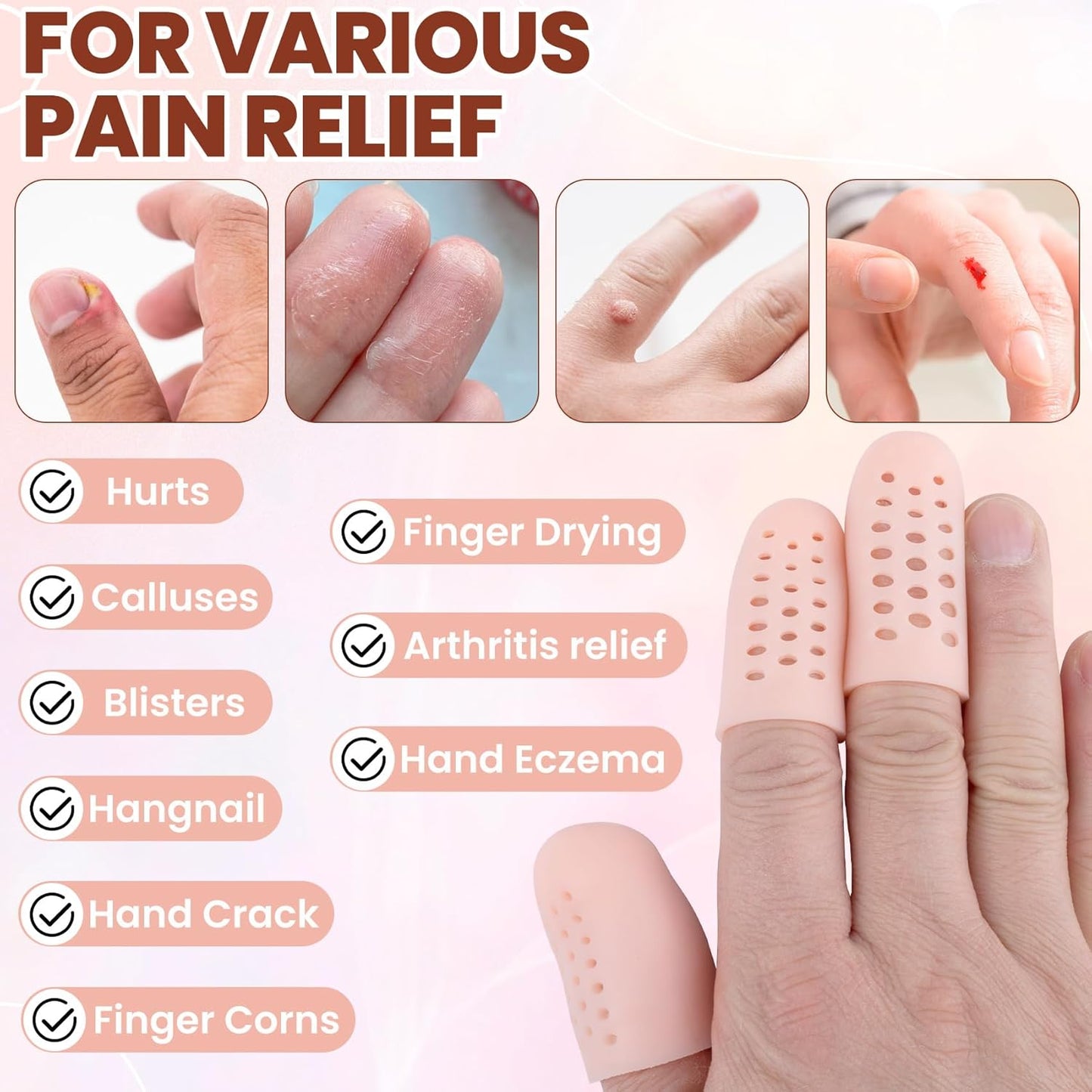 10pcs Gel Finger Cots/Covers, Silicone Finger Protector Support, Finger Caps Finger Sleeves Thumb Protector for Finger Cracking Trigger Finger Arthritis Pain Relief (Beige, Short)
