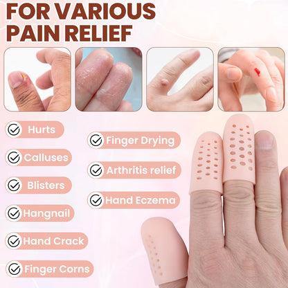 10pcs Gel Finger Cots/Covers, Silicone Finger Protector Support, Finger Caps Finger Sleeves Thumb Protector for Finger Cracking Trigger Finger Arthritis Pain Relief (Beige, Short)